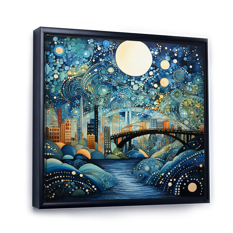 Pont sarcelle, connexions fluides, pointillisme I, H 30 po x l 30 po x P 1 po, Cadre flottant noir