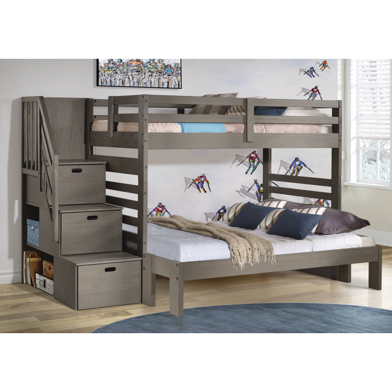 Lit superposé standard en bois massif Huseman, Ardoise