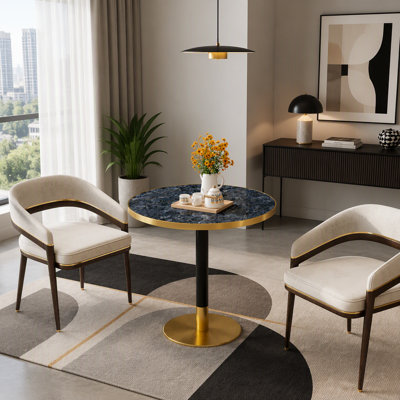 Table de salle à manger ronde 31,5 "avec tulipes modernes, plateau en faux marbre fritté avec base en acier inoxydable doré, table de cuisine compacte pour 2 à 4 personnes