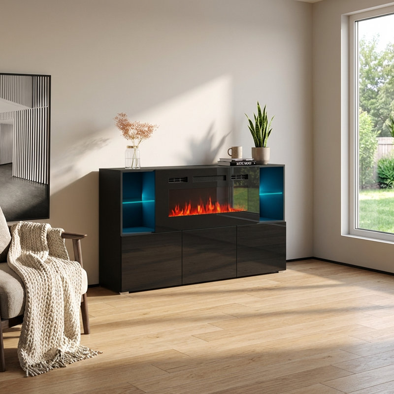 Buffet 63 po avec foyer électrique Camberlynn, Noir