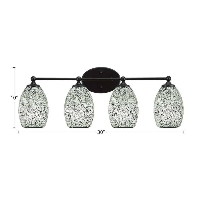 Beveritt 4 Light Bath Bar With 5" Fusion Glass, Matte Black