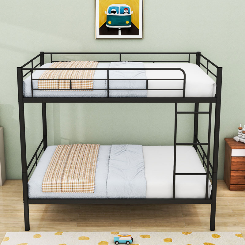 Metal Bunk Bed With Convertible Design And Safety Guardrails, Full Over Full, Black