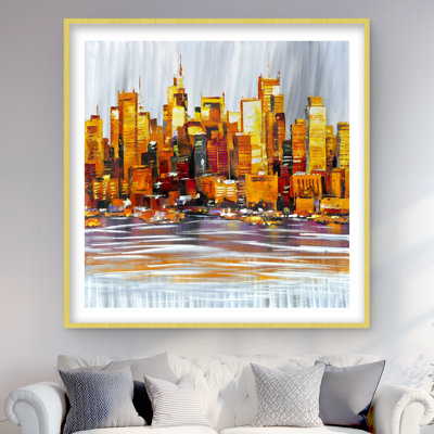 Orange Buildings - Gray Framed Matted Print for Home Decor