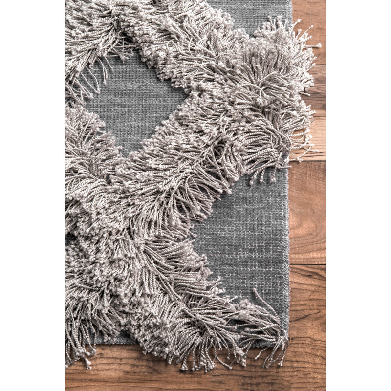 Tapis gris à motif géométrique Fresquez, Rectangle 6 pi 7 po x 9 pi