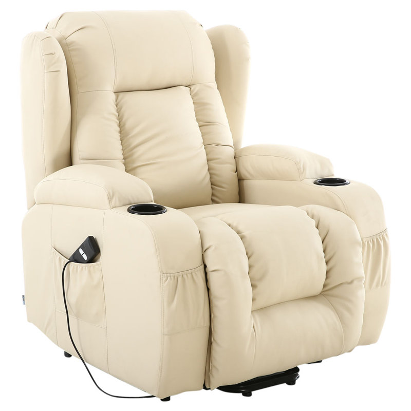 86cm Wide Lift Assist Zero Gravity Recliner with Massager, Cream, Single Motor Lift Assist