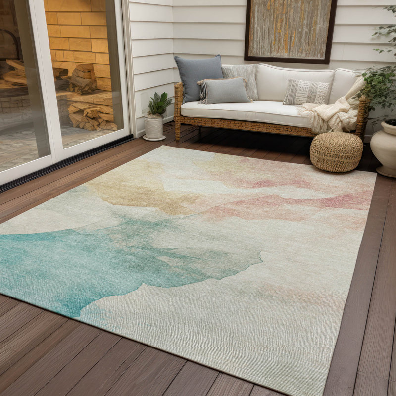 Machine Washable Indoor/Outdoor Xhevrie Pearl Rug, Rectangle 10' x 14'