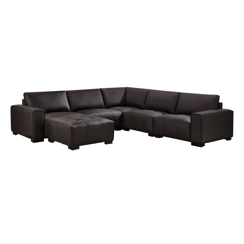 Fawcette Upholstered L-Shaped Sectional Symmetrical, Brown Leather Match