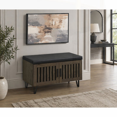 Banc de rangement à 2 portes avec siège rembourré et grand espace intérieur, parfait pour un décor moderne et fonctionnel