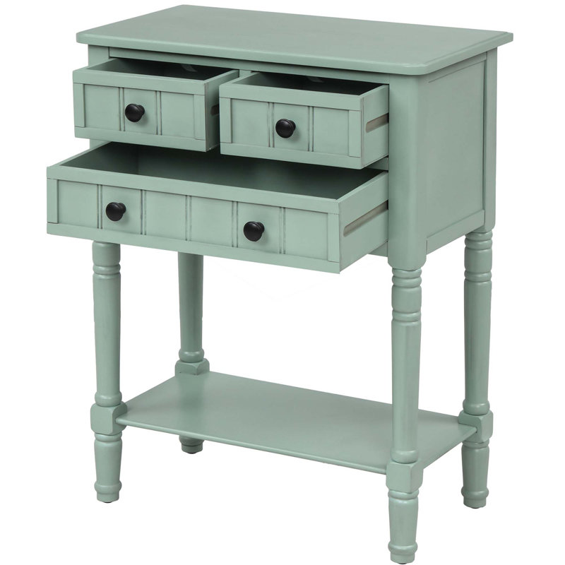 Barbe Narrow Console Table, Slim Sofa Table Sideboards Buffets with Three Storage Drawers and Bottom Shelf, Green
