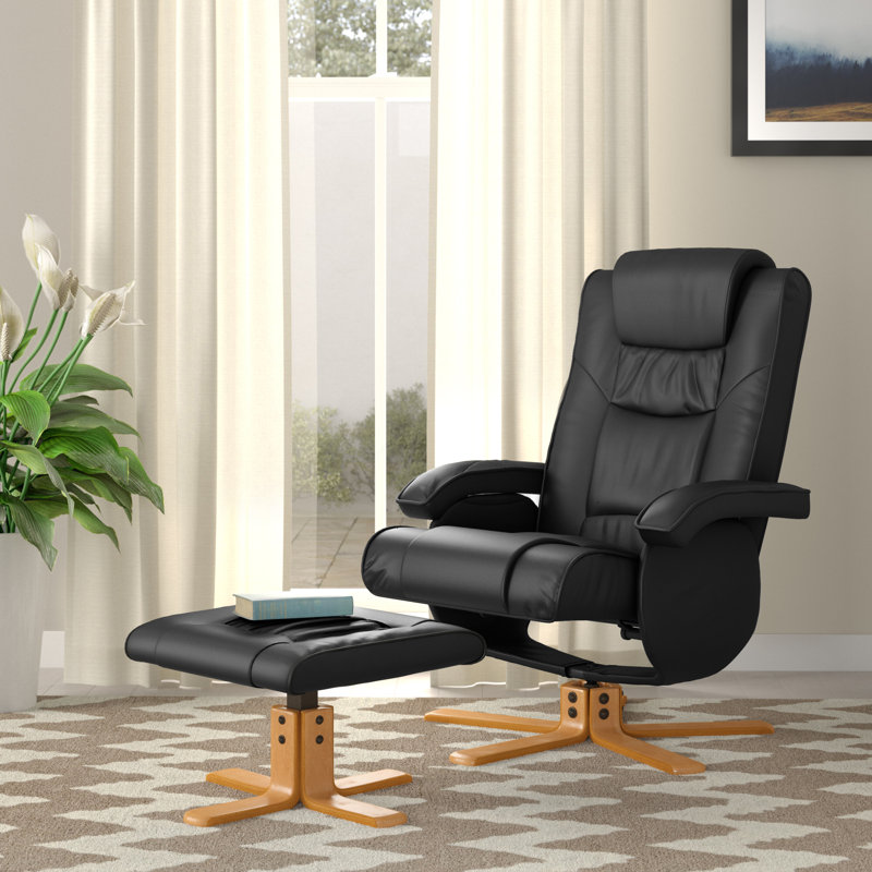 Yvelines 73cm Wide Faux Leather Swivel Ergonomic Recliner with Massager, Black