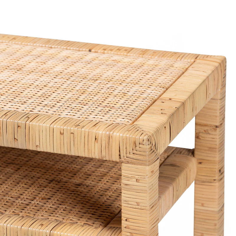 Console bohémienne en rotin naturel et bois d'acacia