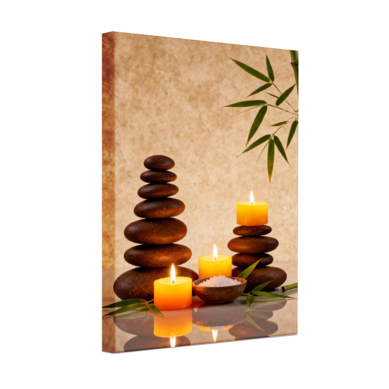 Bath and Laundry Calm Stones Candles Bamboo Leaves Reflections Peaceful Scene, H 18 po x l 12 po