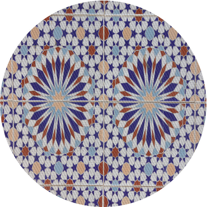 Tapis mauve/gris tissé à la machine, Rond 7 pi