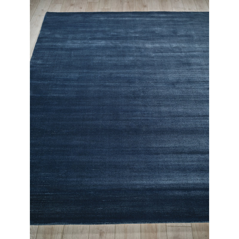 Pavia Modern Handmade Silky Nylon, Navy Area Rug, Rectangle 10' x 14'