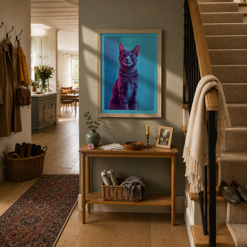 Pop Art Cat Modern - Framed Print, Oak, A3 - 42.0 x 29.7 cm