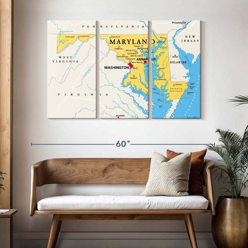 Aliaz Maryland Map, 32" H x 50" W