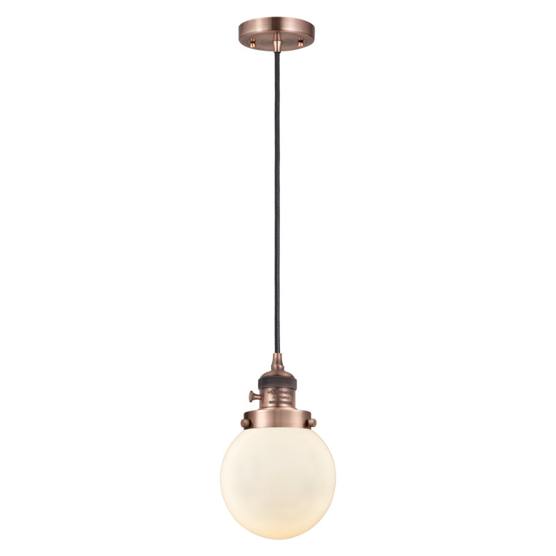 Lorri 1 - Light Single Pendant, Matte White, 129.25" H x 6" W x 6" D, Antique Copper