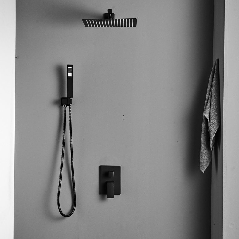 Salle de bain de luxe - Douche de pluie murale en noir, remplissage en céramique, contrôle des pluies de surface, finition