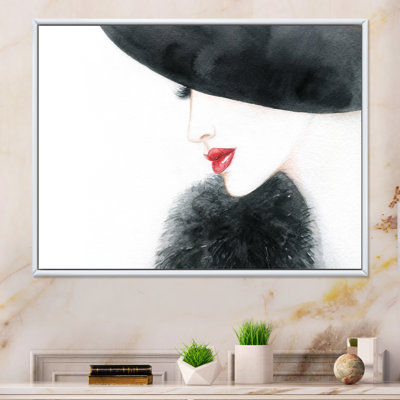«Fashionista Stylish with Black Hat and Red Lips II», reproduction de cadre photo sur toile