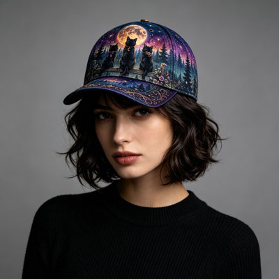 Casquette de baseball d'Halloween Vintage Forêt Nuit Imprimée Casquette Trucker Réglable Chapeau Décontracté pour Hommes et Femmes