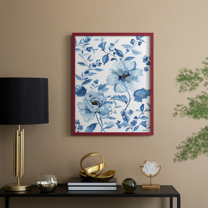 Imprimé encadré bleu chinois - bois massif, H 11 po x l 9 po, Rouge