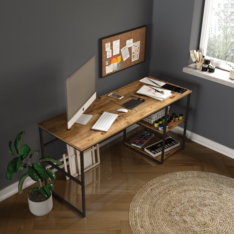 Bureau d'étude moderne avec structure en métal et nombreuses tablettes, couleur pin atlantique, 63,0 x 29,5 x 23,6 pouces | 100% panneau de particules enduit de mélamine, épaisseur: 0,7 pouce | Conception élégante et fonctionnelle pour les bureaux ?