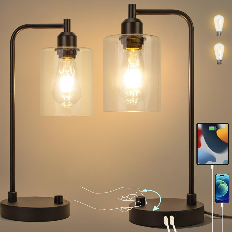 Industrial Bedside Table Lamp Set Of 2