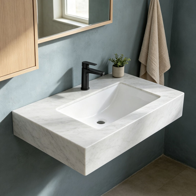 Topcraft White Ceramic Rectangular Undermount Bathroom Sink