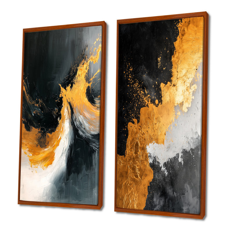 And Andoras Edge Shapes I - Ensemble de 2 pièces d'art abstrait, H 28 po x l 24 po, Cadre flottant brun