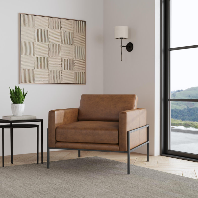 Oliverio 30.5'' Wide Metal Leg Accent Chair, Brown Faux Leather