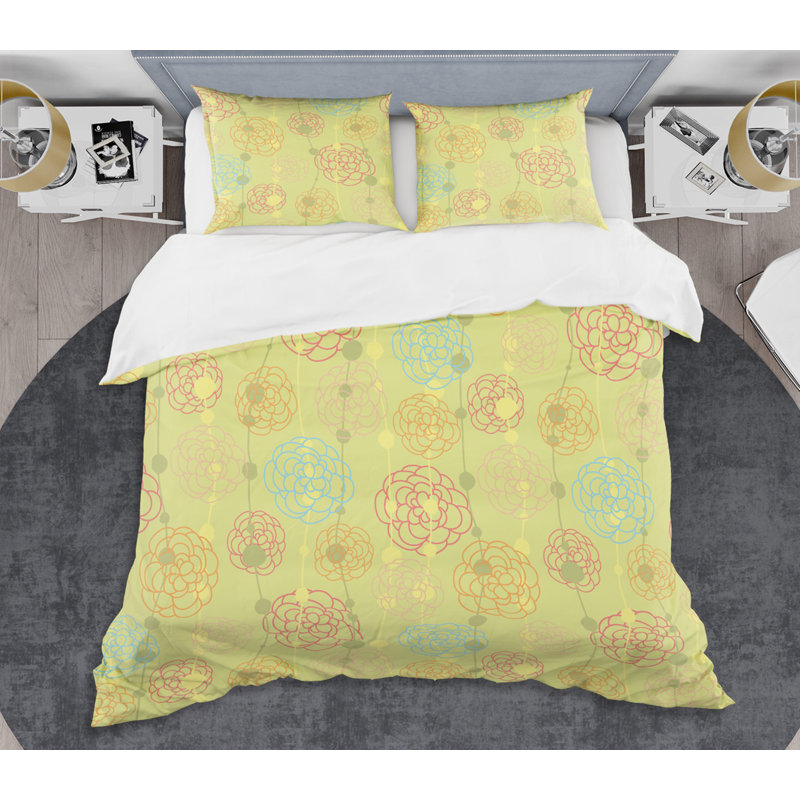 Ensemble de housse de couette en microfibre Farmhouse, Housse simple + 1 taie décorative, Vert / Rose / Bleu