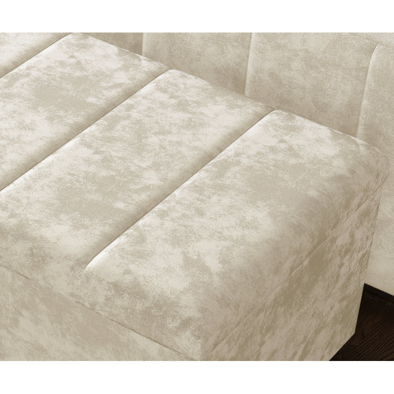 Alakay 102cm Wide Rectangle Striped Ottoman Storage Box with Hydrolic Arm, Crush Cream
