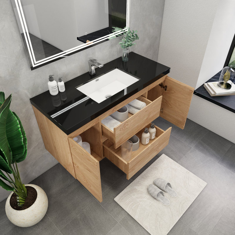 Castin 48" Wall-Mounted Single Bathroom Vanity Set, England Oak