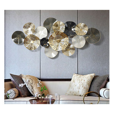 Vintage American Style Gold & Gray Metal Discs Wall Decor