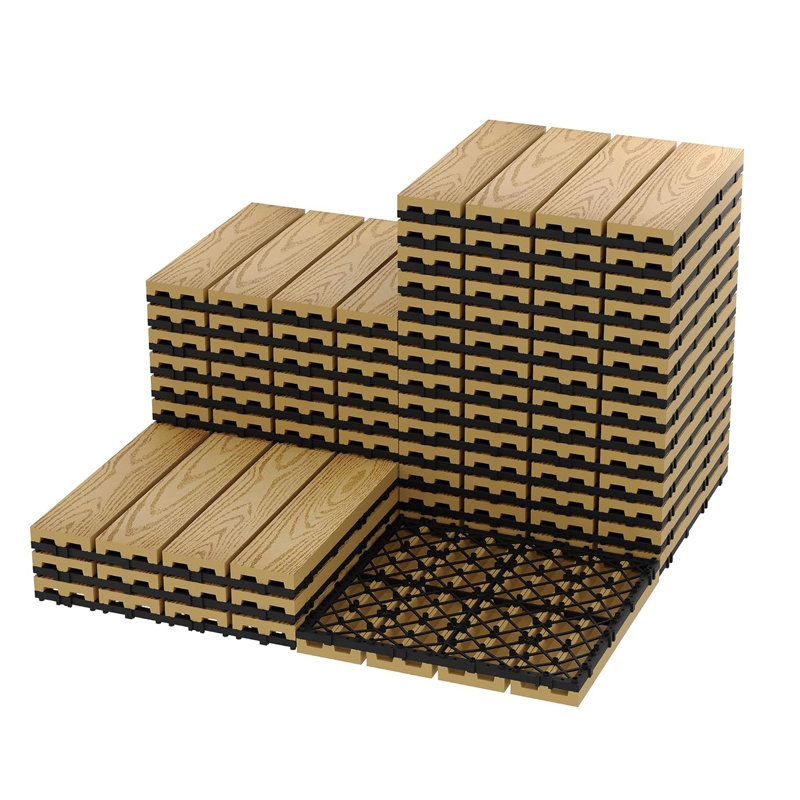 Carreaux de terrasse en composite de style entrelacé 12 po x 12 po, Naturel, 48