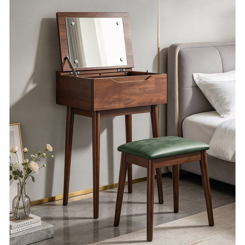 Solid Wood Vanity with Mirror and Seat