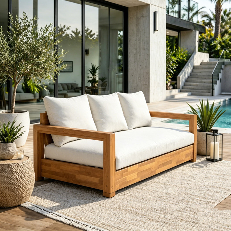 Canapé de patio 3 places en bois d'acacia, Teck