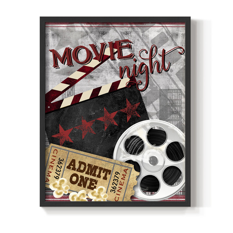 «Movie Night II», reproduction encadrée - bois massif, H 21 po x l 17 po, Noir, noir, noir, noir
