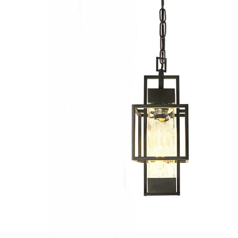 Outdoor Motion Sensor Pendant Light with Water Seeded Glass, 65" Adjustable Chain Ceiling Light for Porch Entryway Patio