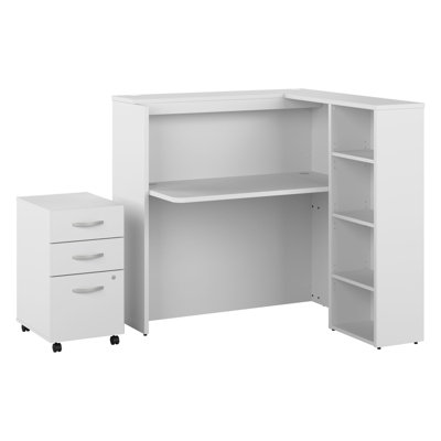 Corner Synthetic Laminate Reception Desk with Filing Cabinet