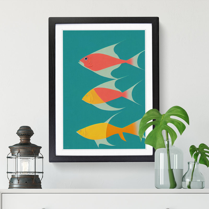 Aniye Fish Minimalism - Single Picture Frame Print, 64cm H x 46cm W x 2cm D, Black
