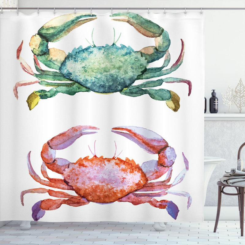 Rideau de douche à motif de mer crabes crabes à effet de style aquarelle Buckner, H 75 po x l 69 po