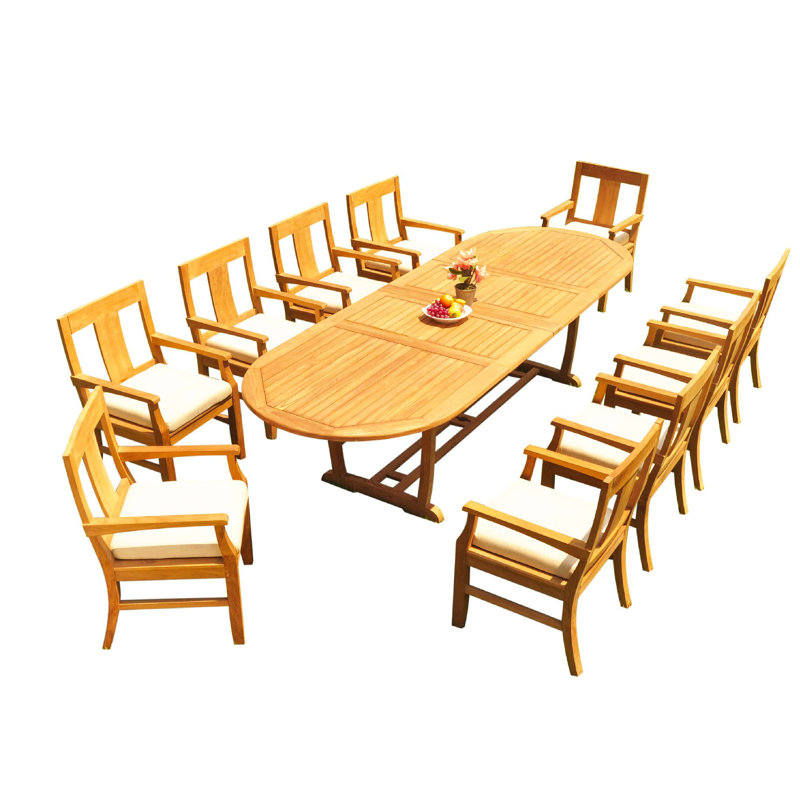 Ensemble de salle à manger ovale en teck pour 10 personnes Kevon, H 30,5 po x L 82 po x l 40 po, Ensemble de 10