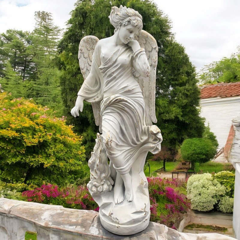 63 po Grande statue d'ange en magnésium gris antique "Lillith"