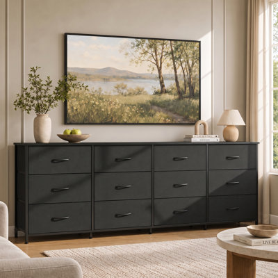 75.5'' Dresser for Bedroom, TV Stand for 85,80,75,65 Inch TV, 12 Drawer Long Fabric Dresser with Wood Top, Wide Entertainment Center Storage Chest for Living Room, Closet