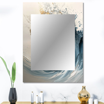 Blanc et bleu, mélange de vagues en marbre I - miroir à vagues, miroir mural blanc unique, impression d'art en métal