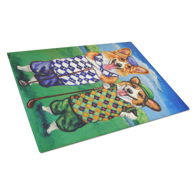 Caroline's Treasures Tempered Glass Corgi Golfers Cutting Board