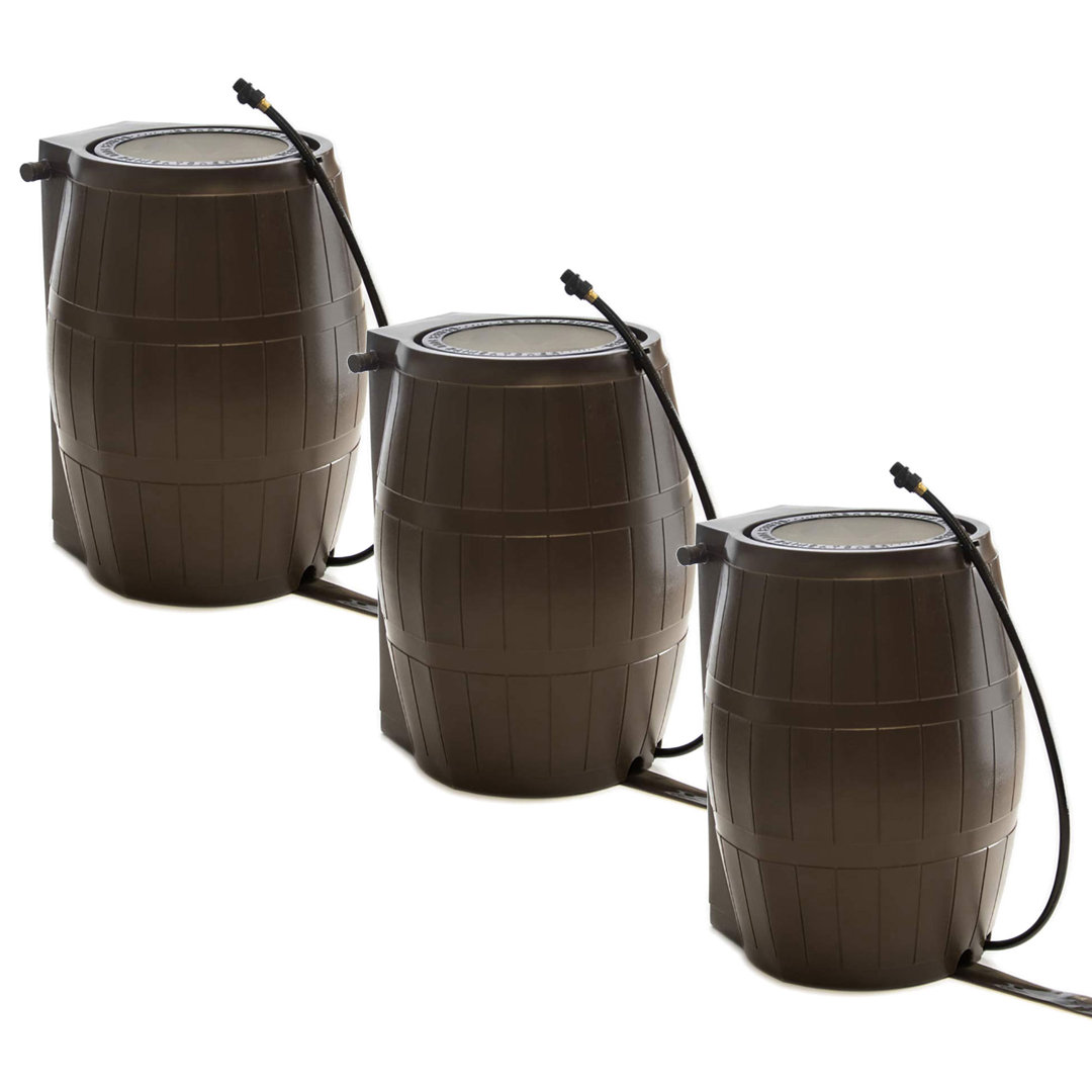 FCMP Outdoor 50-Gallon BPA Free Home Rain Water Catcher Barrel, Brown (Set of 3) FCMP Outdoor