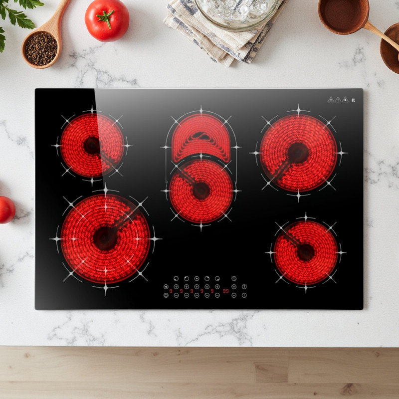 Surface de cuisson électrique à 5 brûleurs Karinear, surface de cuisson en céramique de 30 pouces, commande tactile, multifonction, verrouillage, minuterie, 8400W 220V ~ 2400V (sans prise)