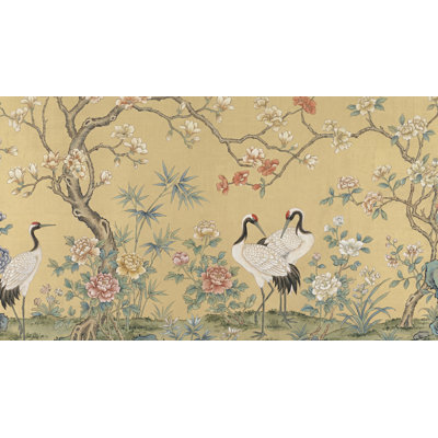 Oriental Wallpaper Cranes Floral Wall Mural